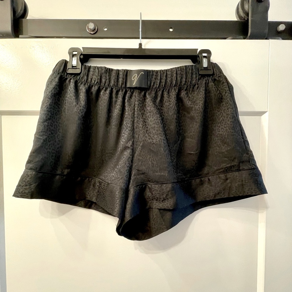 Victoria Secret black leopard print silky pajamas bottoms, size small
